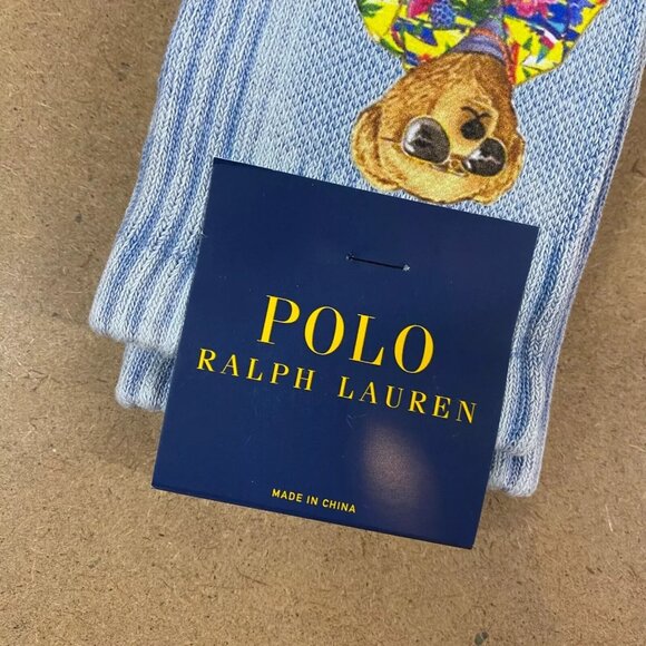 Polo Ralph Lauren Crew Socks Mens XL Blue Beach Bear Hawaiian Shoe Size 12-17 - Picture 5 of 5